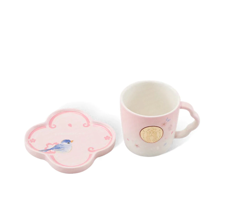 Starbucks 2022 China Pink Sakura 12oz Ceramic Cup with Coaster