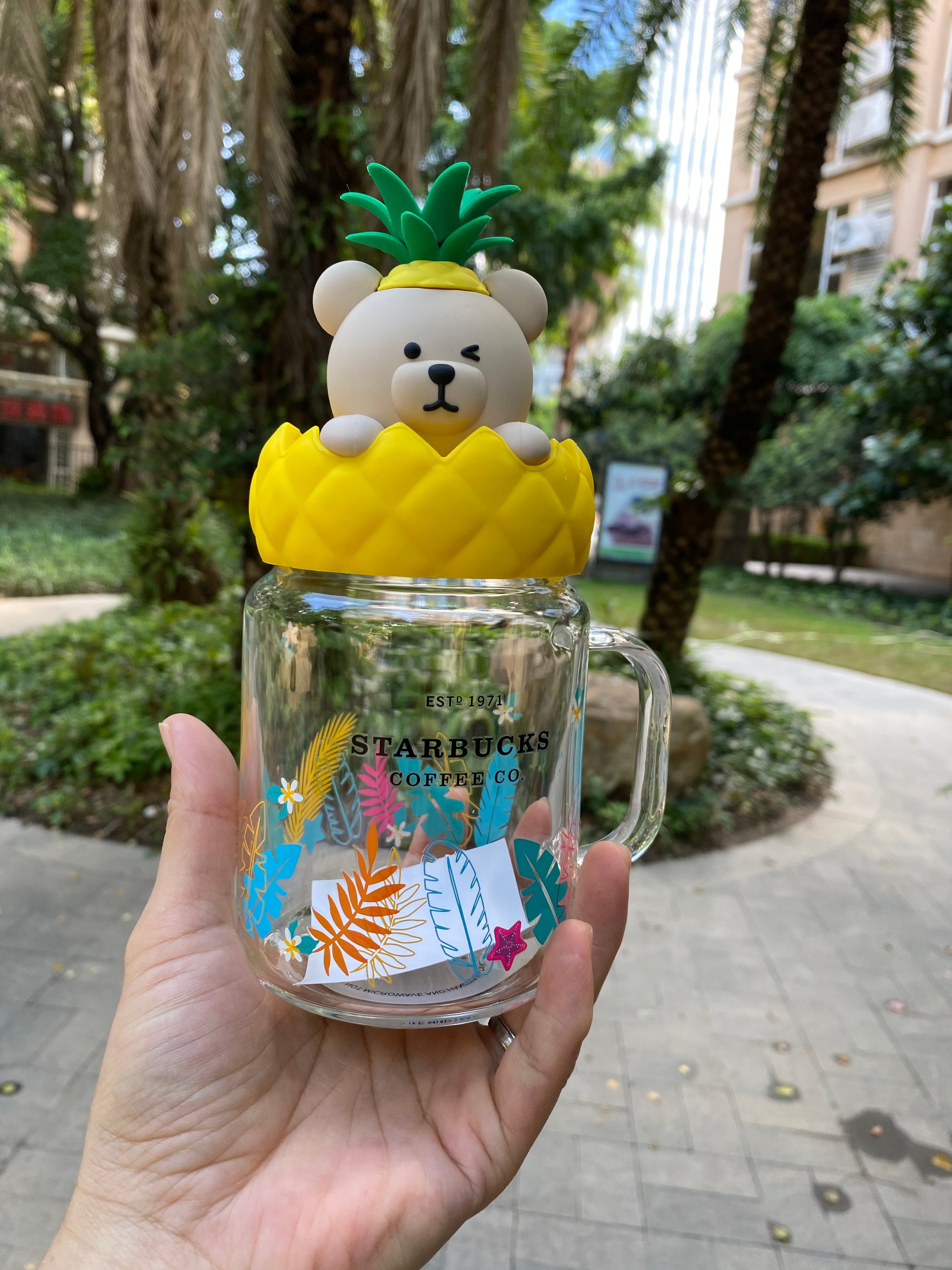 Starbucks China Summer 2021 Camping Bear Shaped Glass 14oz Straw Cup