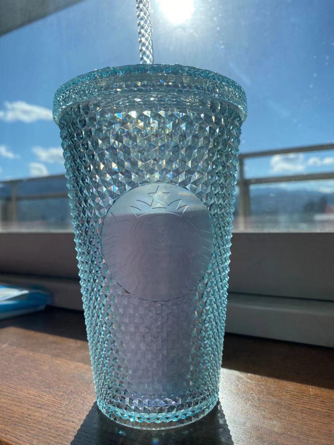Starbucks Japan Sea Blue Transparent 16oz Glass Straw Cup