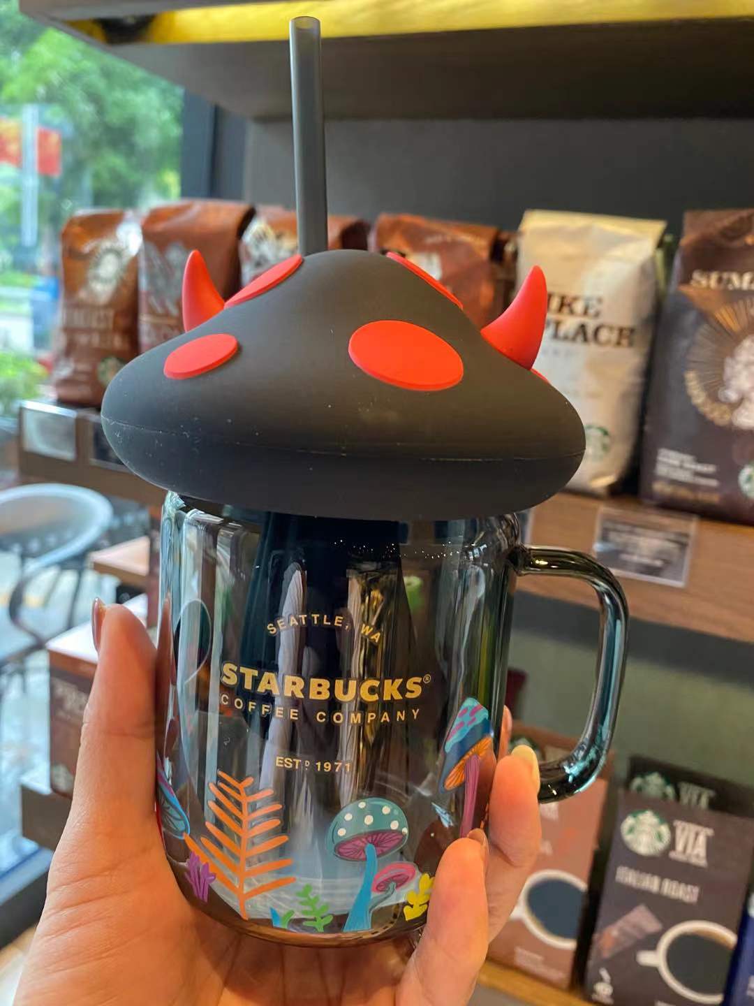 NEW: Starbucks Silicone Straw Mushroom Topper Tumbler