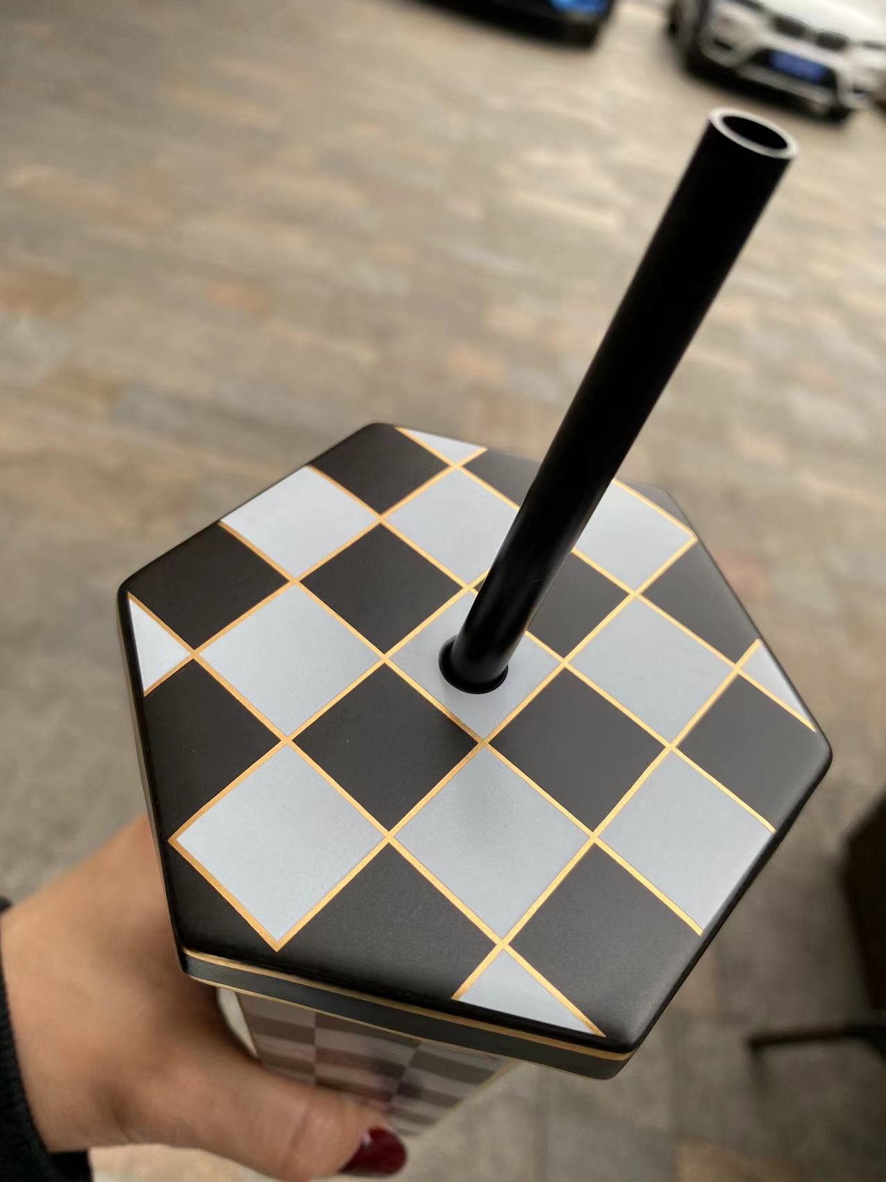 Starbucks China 2022 Valentine's Day checkerboard straw cup