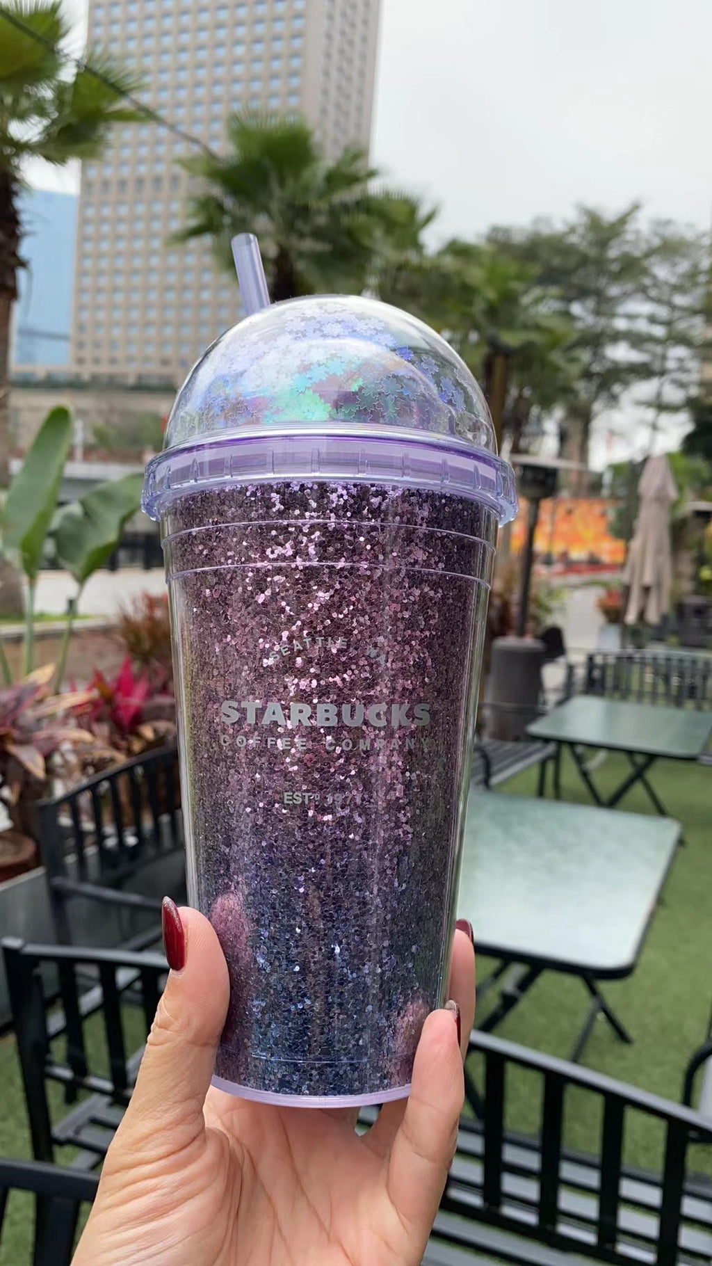 Starbucks 2020 China Gradient Macaron Purple 16oz Straw Water Cup Dome