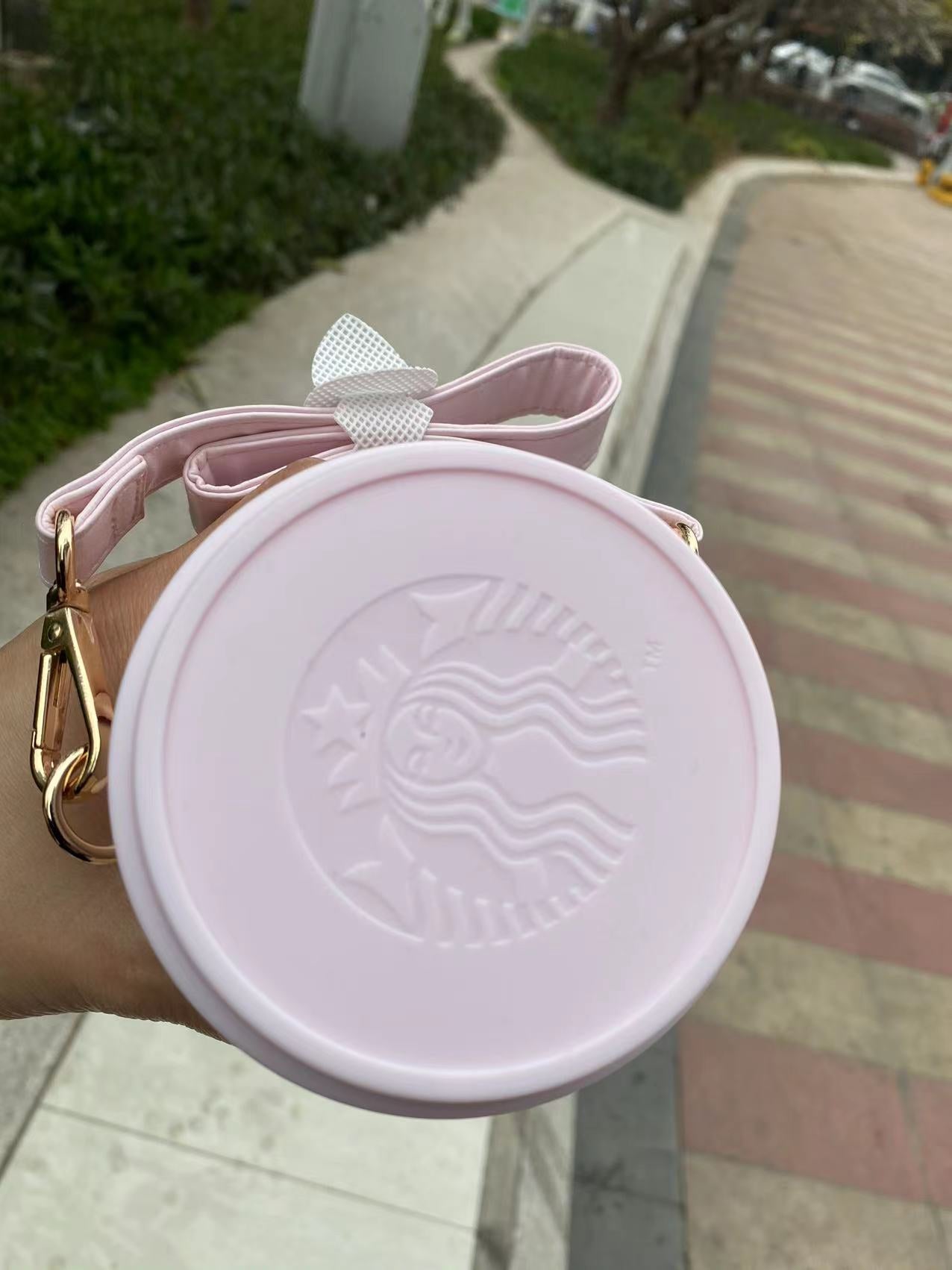 Starbucks 2022 China Pink Sakura 12oz Stainless Steel Cup with Cup Holder