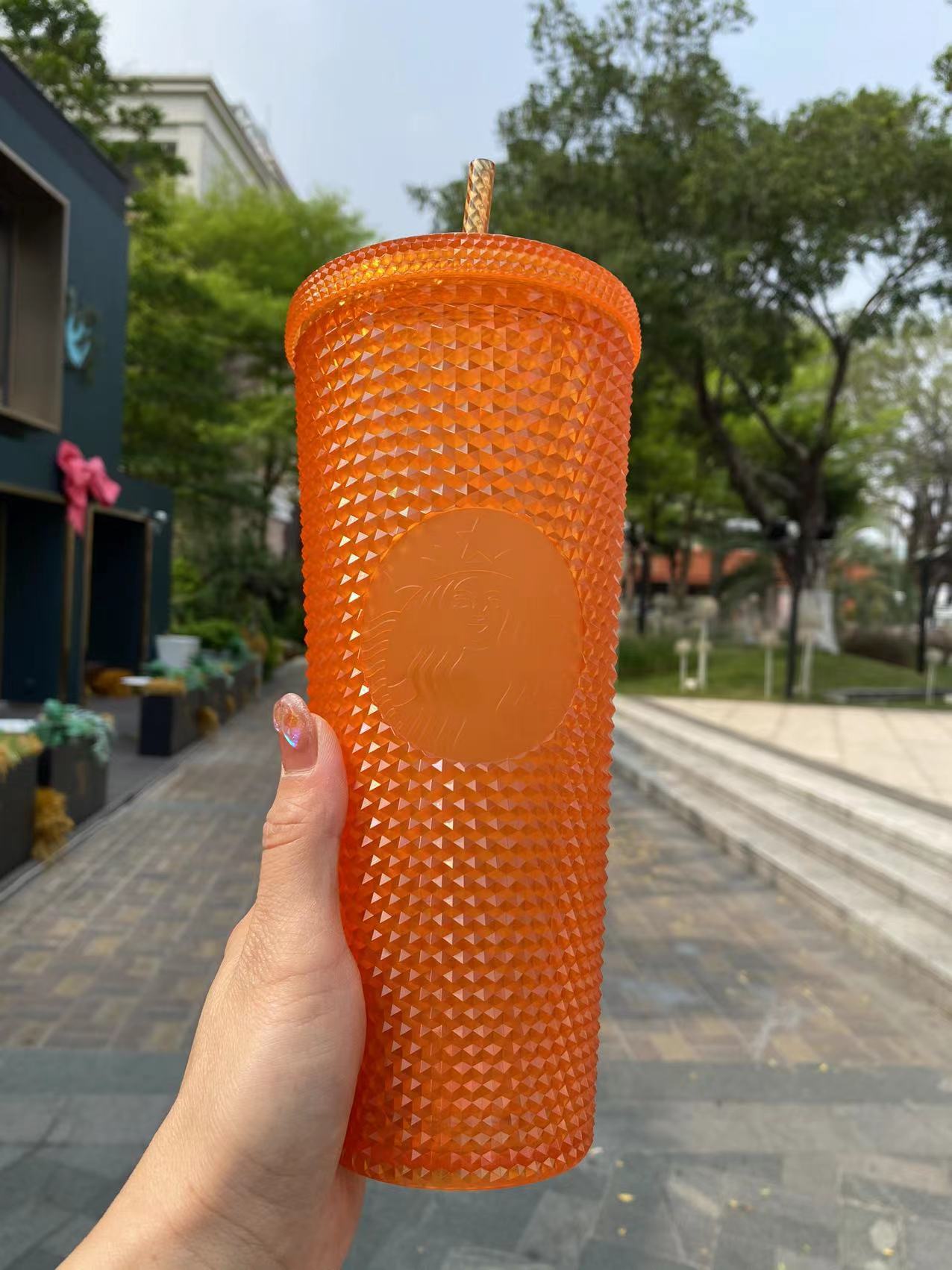 PRE ORDER Starbucks 2022 Thailand Bling Orange Studded 24oz Straw Tumb