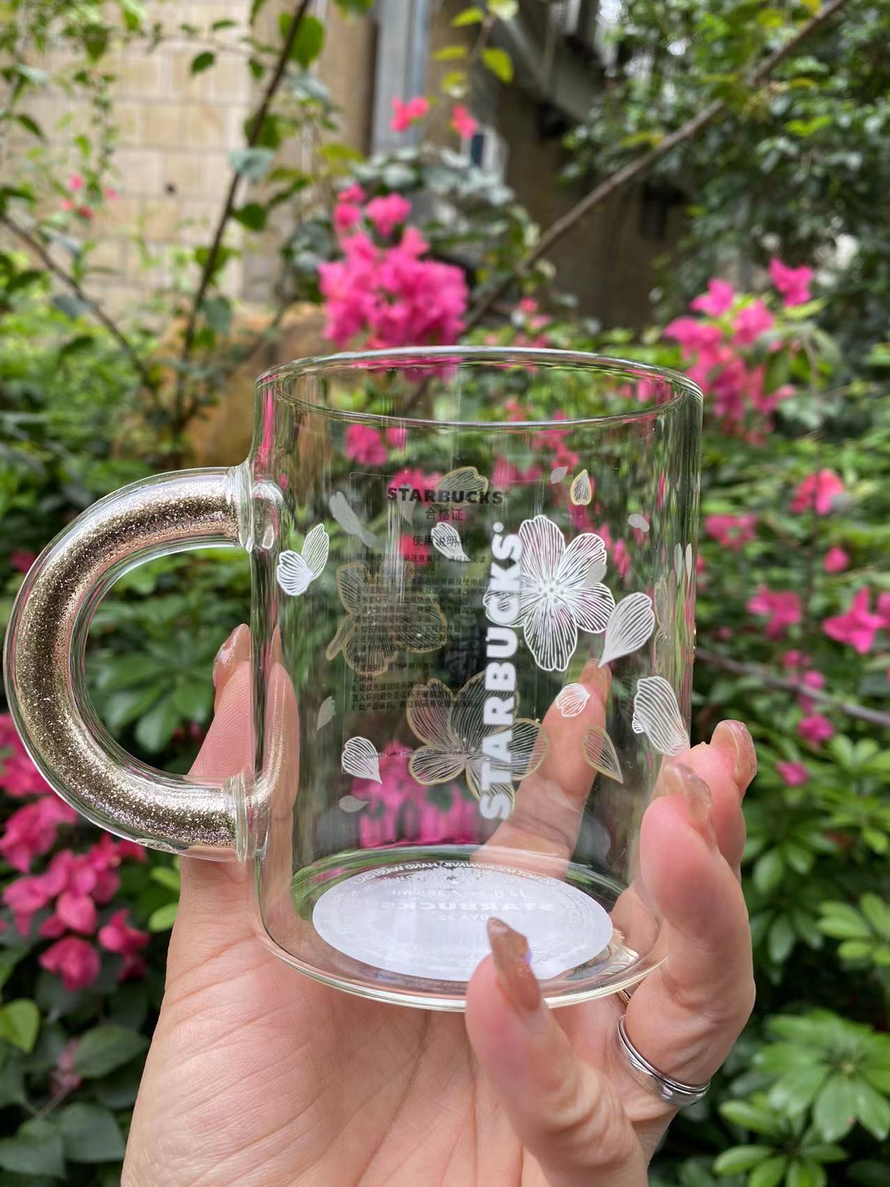 Starbucks Floral 10oz Ceramic Travel Mug with lid Red Flowers Gold Tumbler  2018