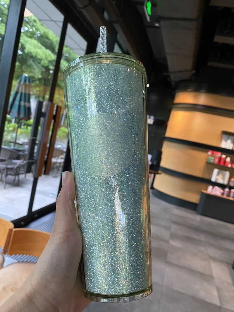 Starbucks China 2022 Green Marble Glitter Dome 24oz Straw Cup