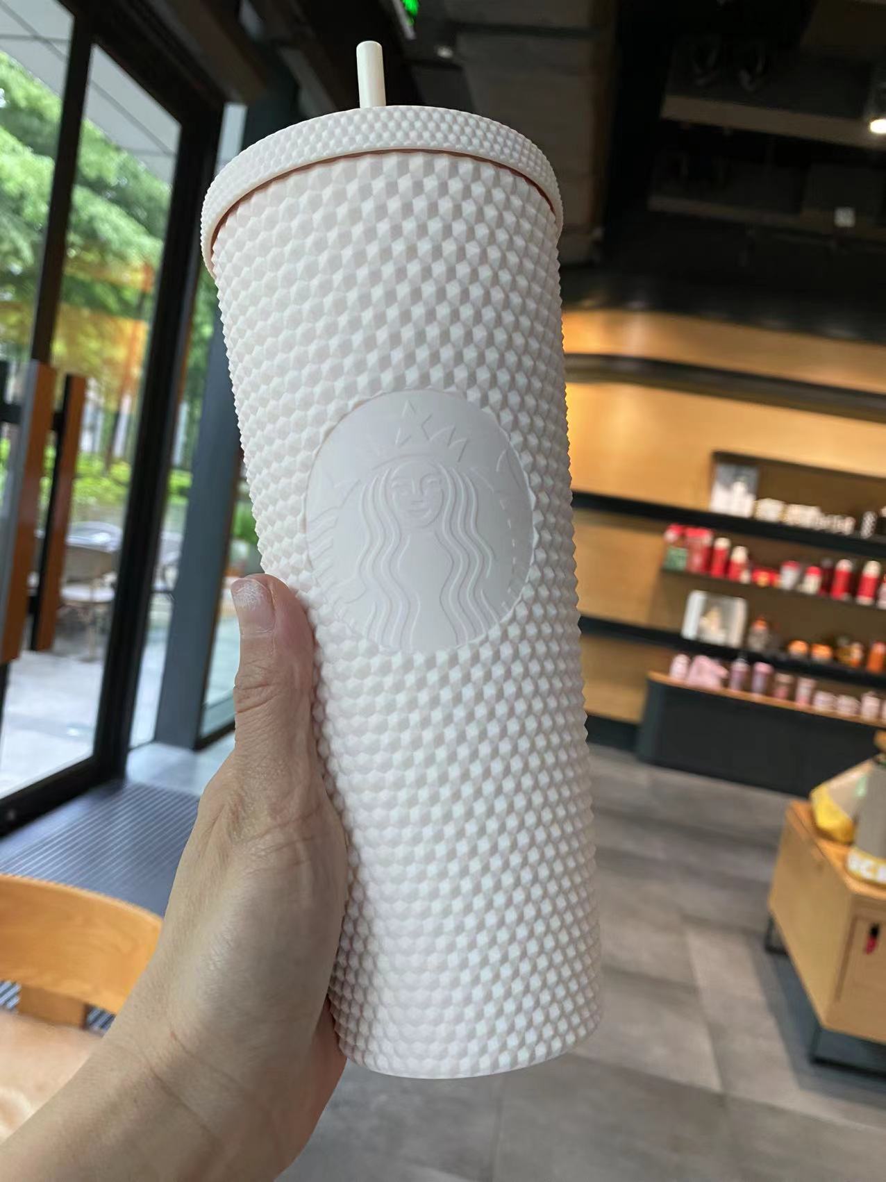 on sale Starbucks China Marble Classic White matte 24oz studded straw
