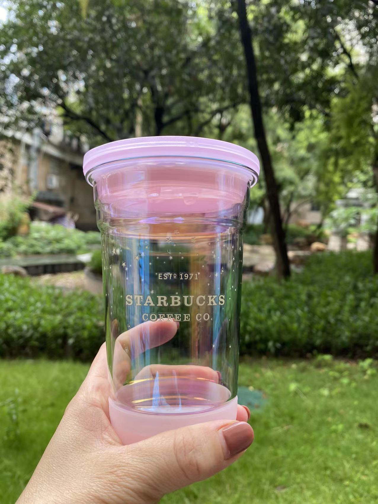 Sale Starbucks 2020 China Aurora Purple Gradient Star Wish 12oz Glass Cup