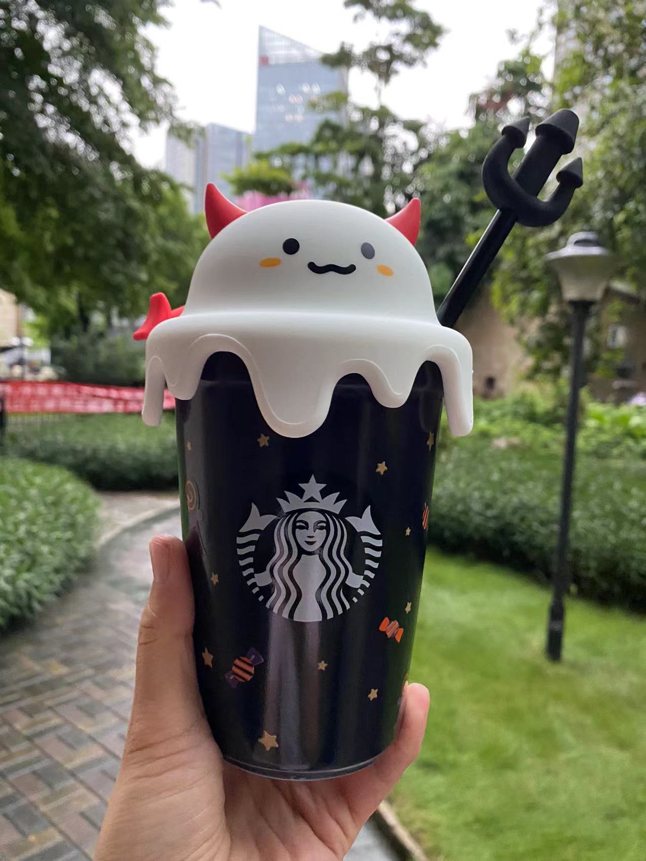 Starbucks 2021 China Halloween Ghost 16oz Ceramic Black Straw Cup