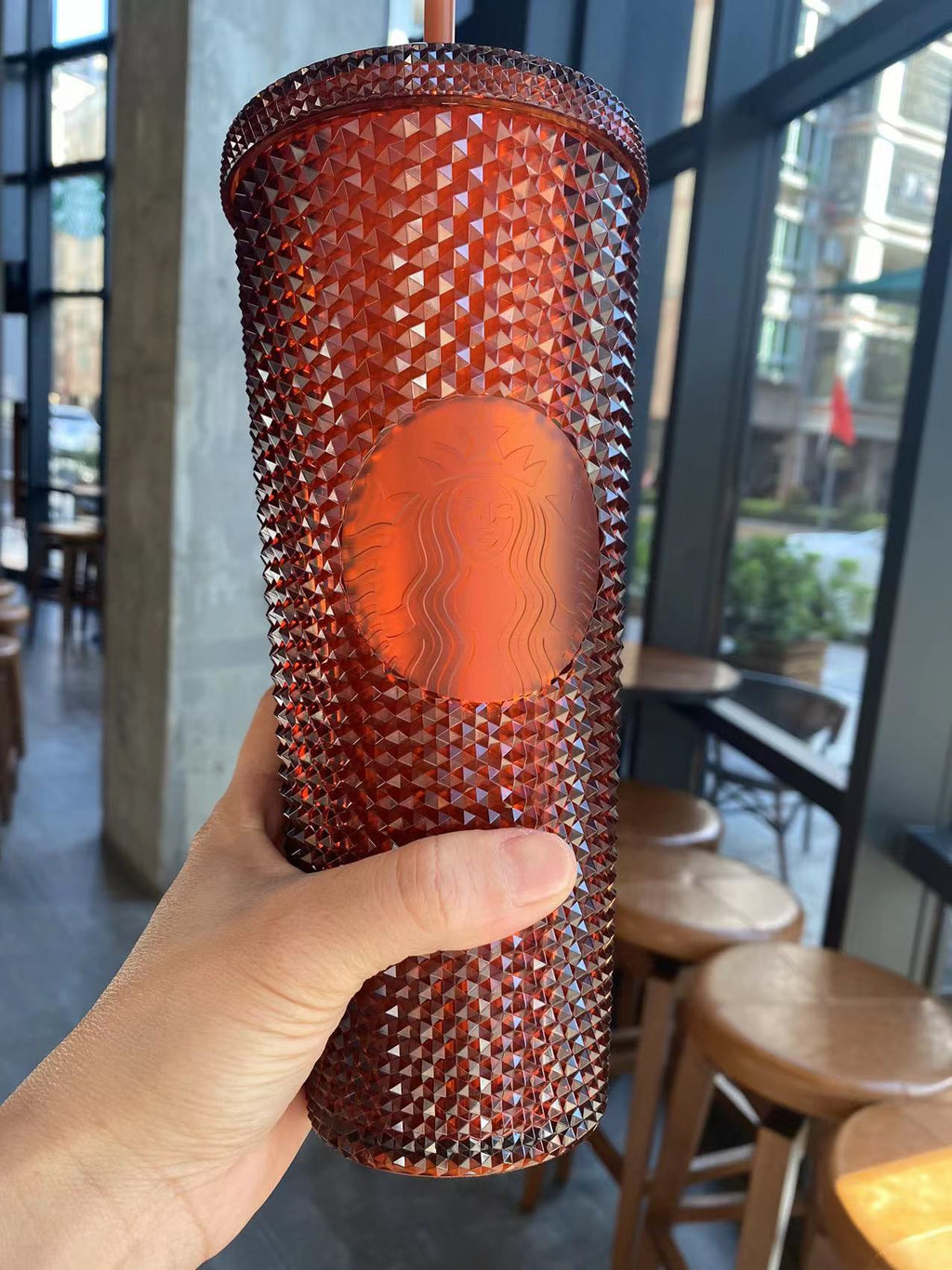 New Starbucks 2023 China Rose Gold Copper Studded Cup Tumbler 24oz