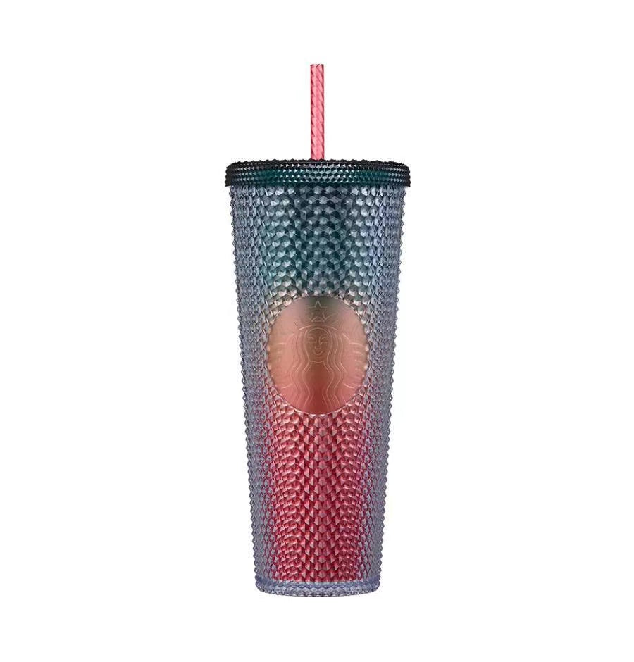 Starbucks 2022 Korea "Party" Gradient Green-Red Wine 24oz Studded Tumbler