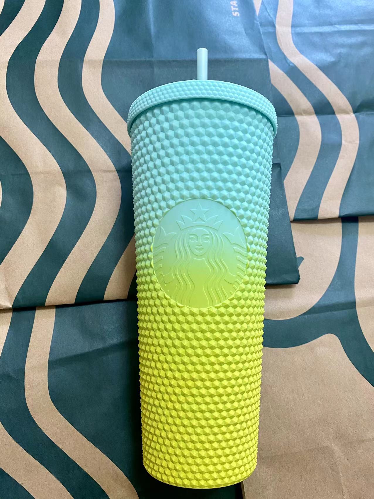 Starbucks Taiwan Ombre Yellow / Green Matte hot Studded Tumbler Venti