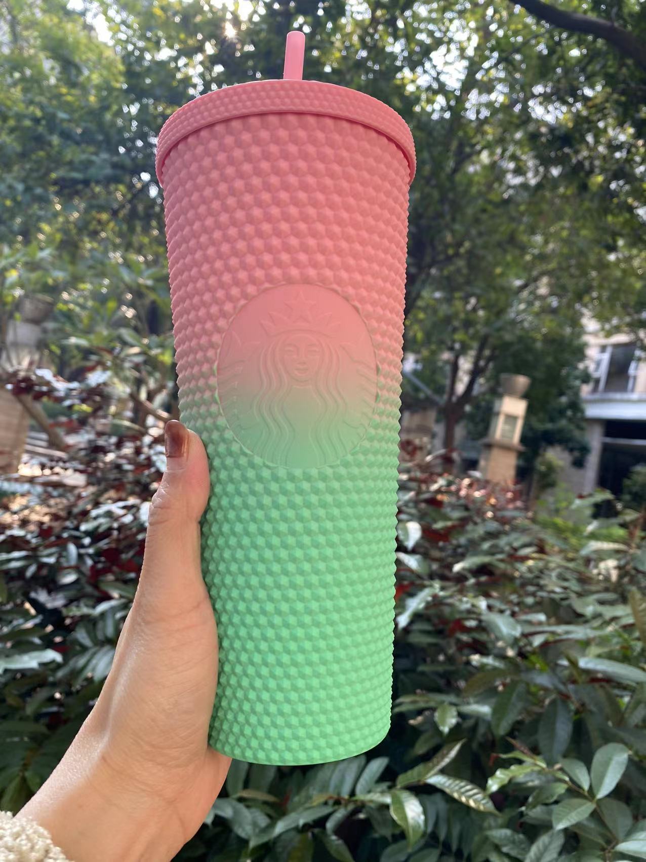 Starbucks Diamond STUDDED Shiny Sakura Pink Tumbler 24oz Straw Cup Milk  bottle