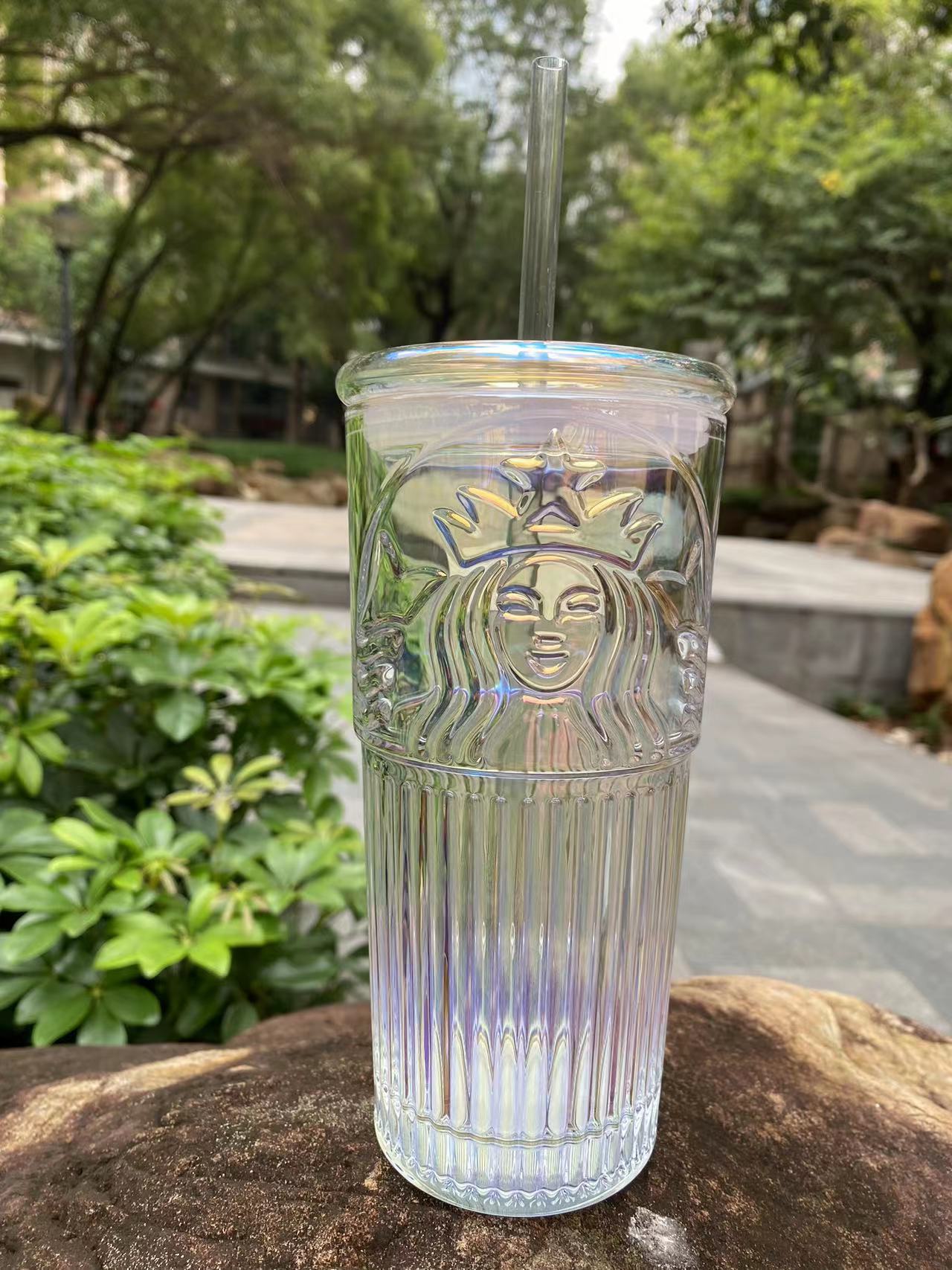 New Starbucks Cool Dazzle colour Glass Cups Aurora Coffee mug 12oz Birthday  gift
