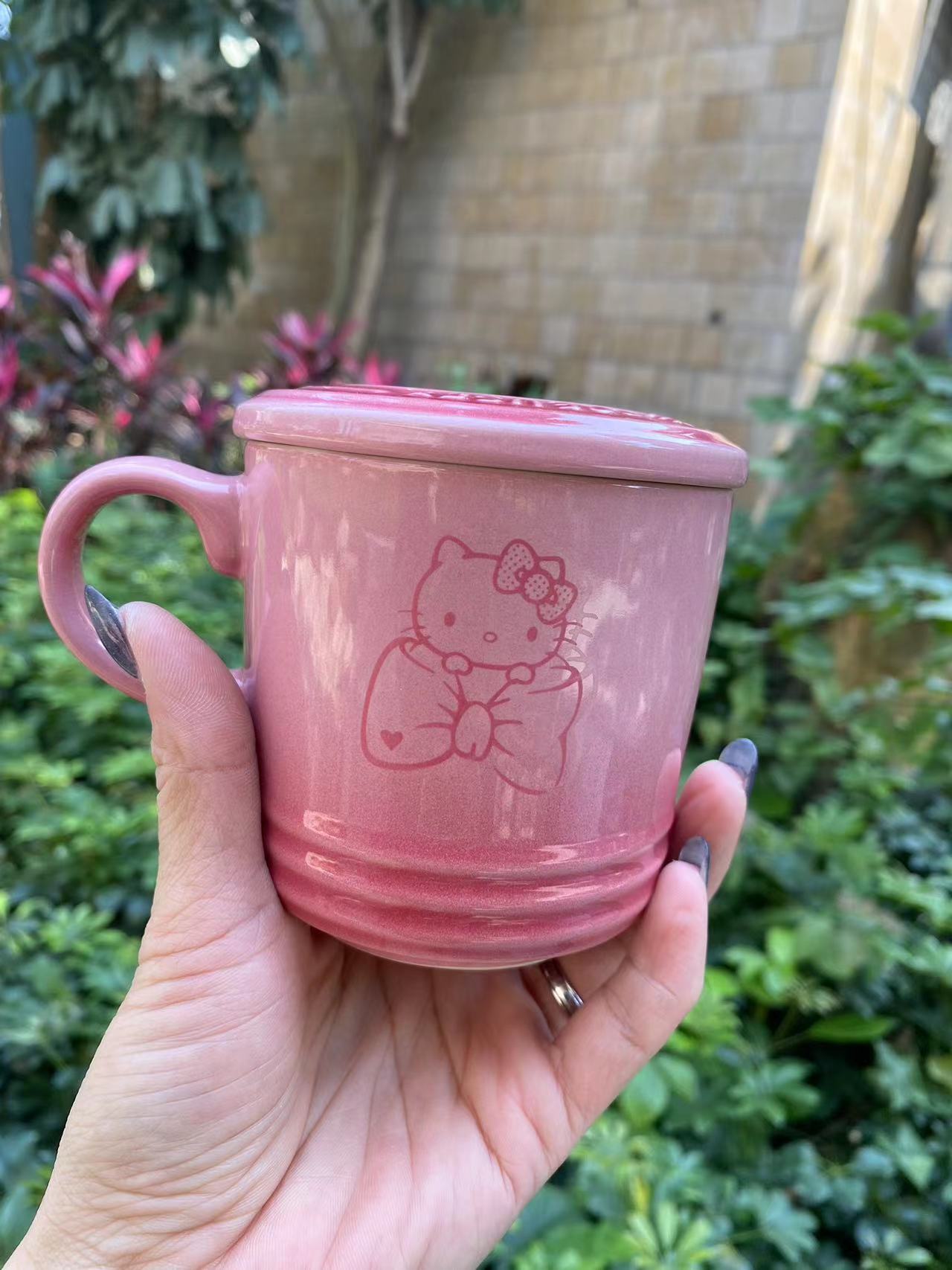hello kitty Glass mug With Lid And Spoon