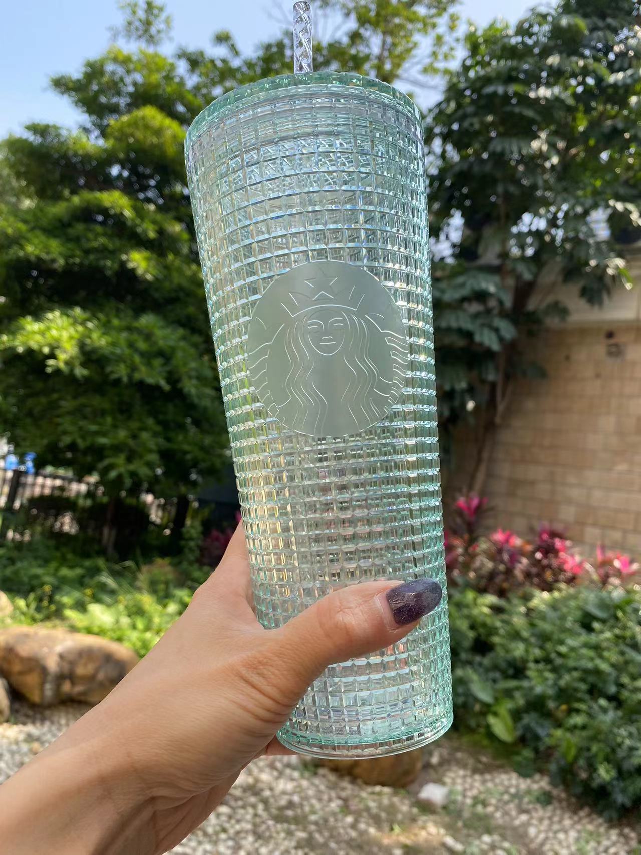 Starbucks 2022 Ombre Purple & Green Gradient Recycled Glass Cold