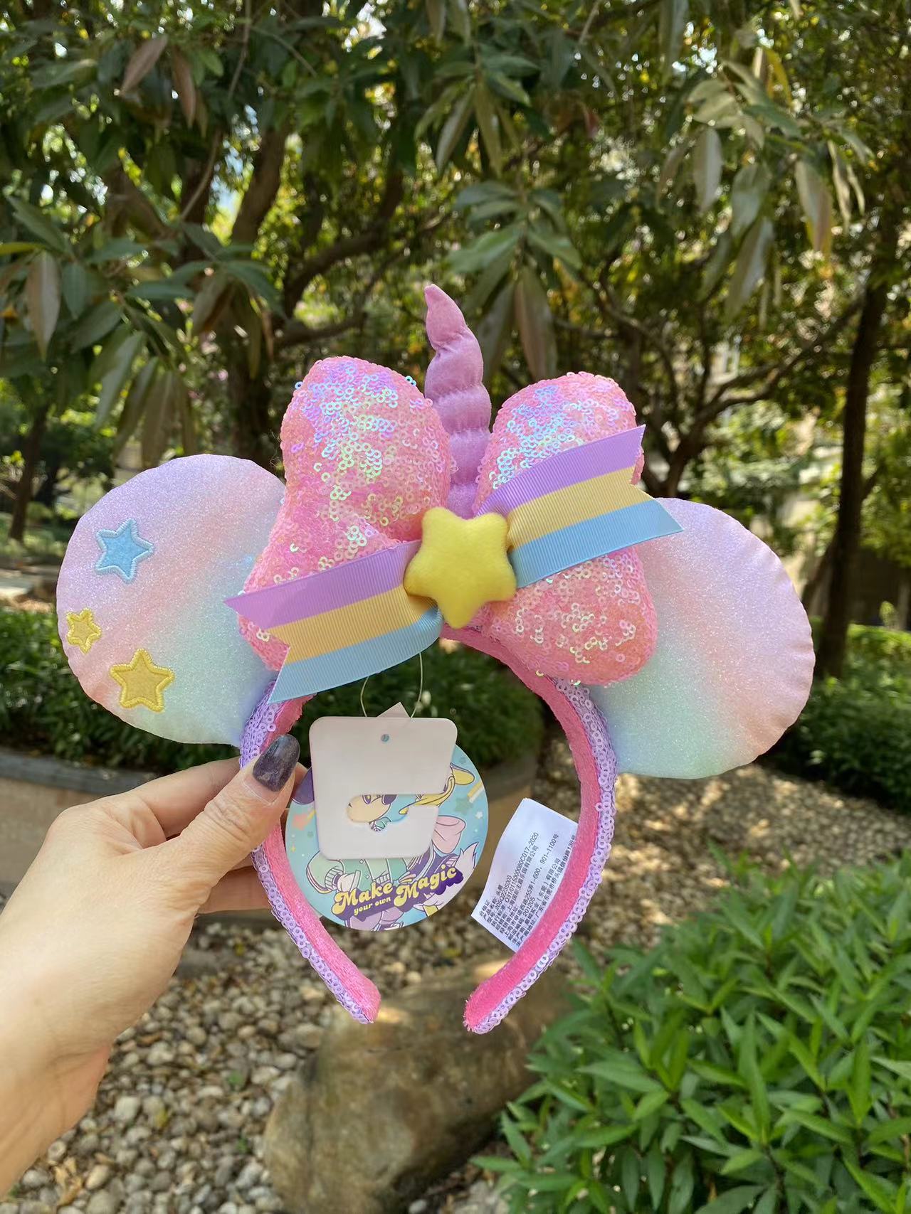 Disney Shanghai 2023 Unicorn Bow Sequine Minnie Mouse Ear Headband Dis