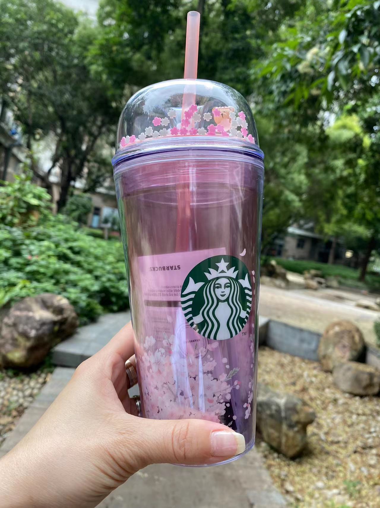 PRE ORDER 2023 Starbucks Korea Spring Cherry Blossom Pink Sakura Bear Little World 16oz Plastic Dome Cup