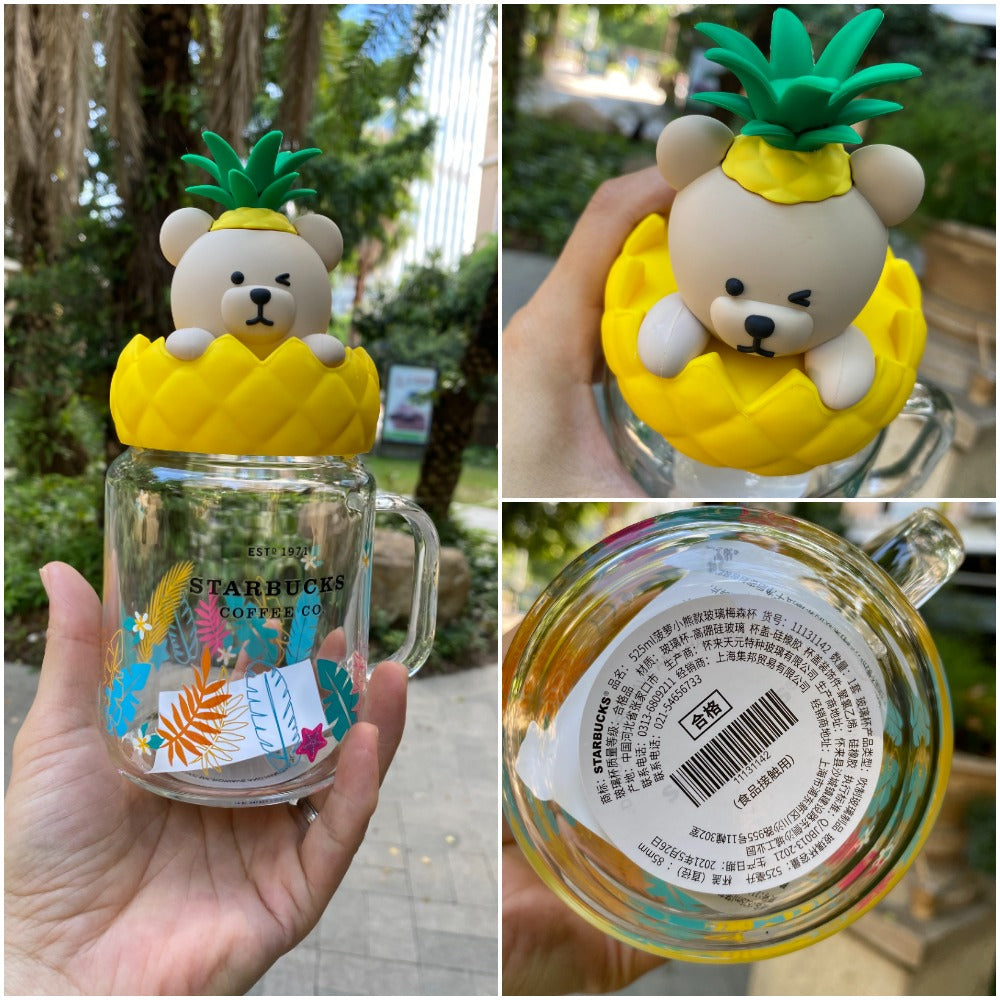 Starbucks 2021 China Summer Pineapple Bear 18oz Glass Mason Cup