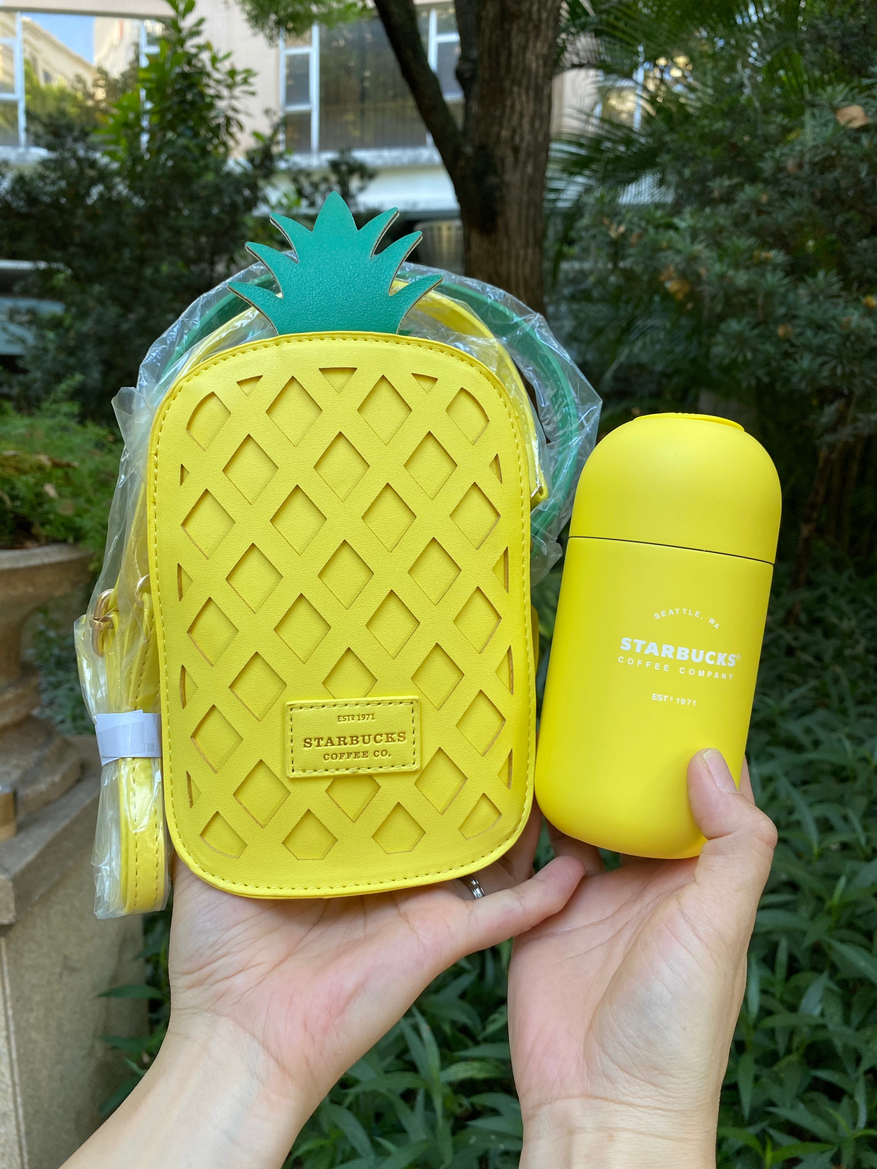 Starbucks 2021 China Summer Yellow 7.5oz Stainless Steel Capsule Cup with Pineapple Bag