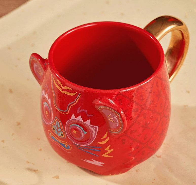 China 2022 Year Of The Tiger Red 12oz Tiger Ceramic Mug Cup