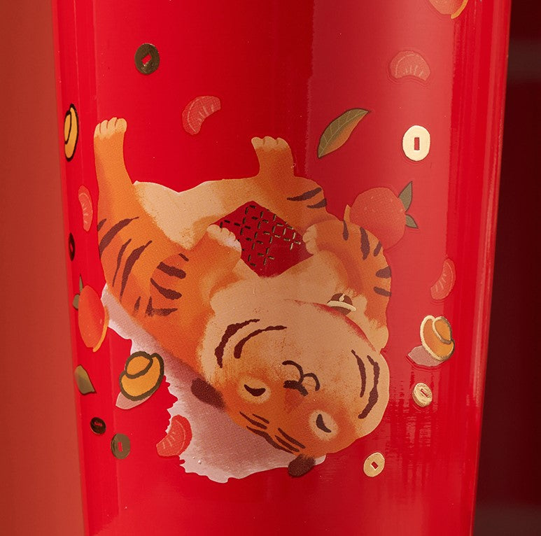 China 2022 Year Of The Tiger Red 16oz Stainless Steel Mug Cup With Lid