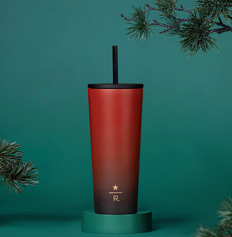 Starbucks China Christmas 2022 Black & Red Gradient 16oz Straw Cup Stainless Steel Tumbler