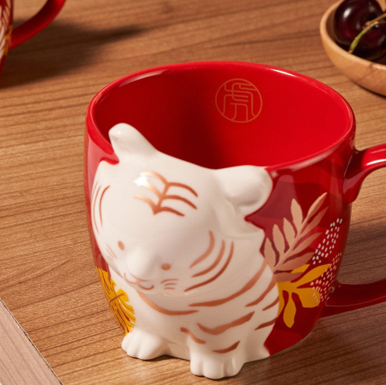 China 2022 Year Of The Tiger Set Of 2 Red Tiger Ceramic Mugs 12oz And 3oz