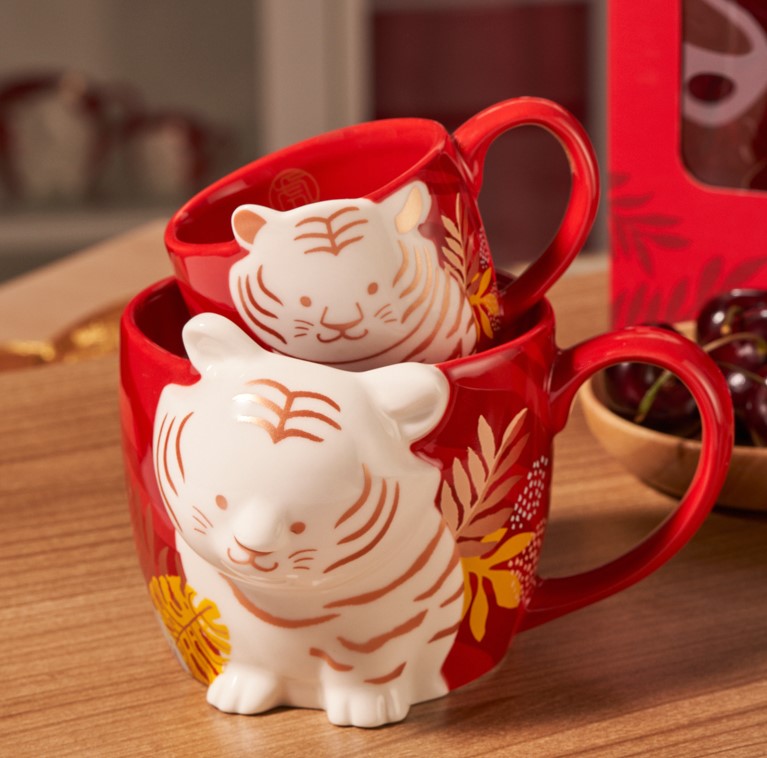 China 2022 Year Of The Tiger Set Of 2 Red Tiger Ceramic Mugs 12oz And 3oz