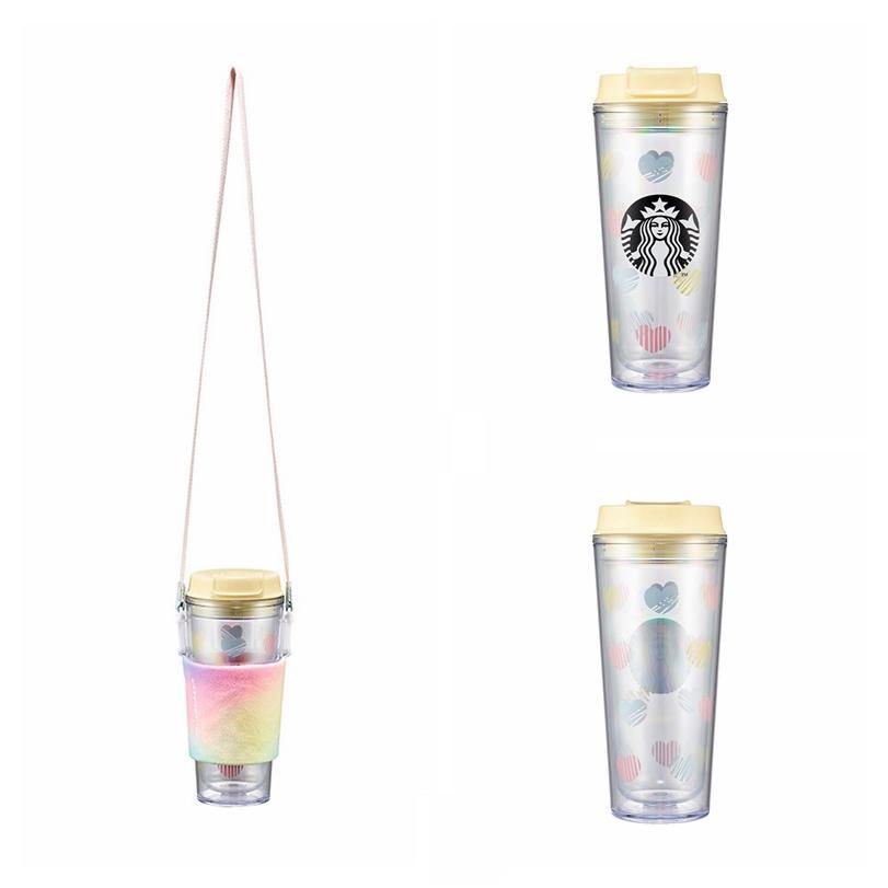 Starbucks 2021 Korea White Valentine's 16oz Plastic Cup with One Shoul