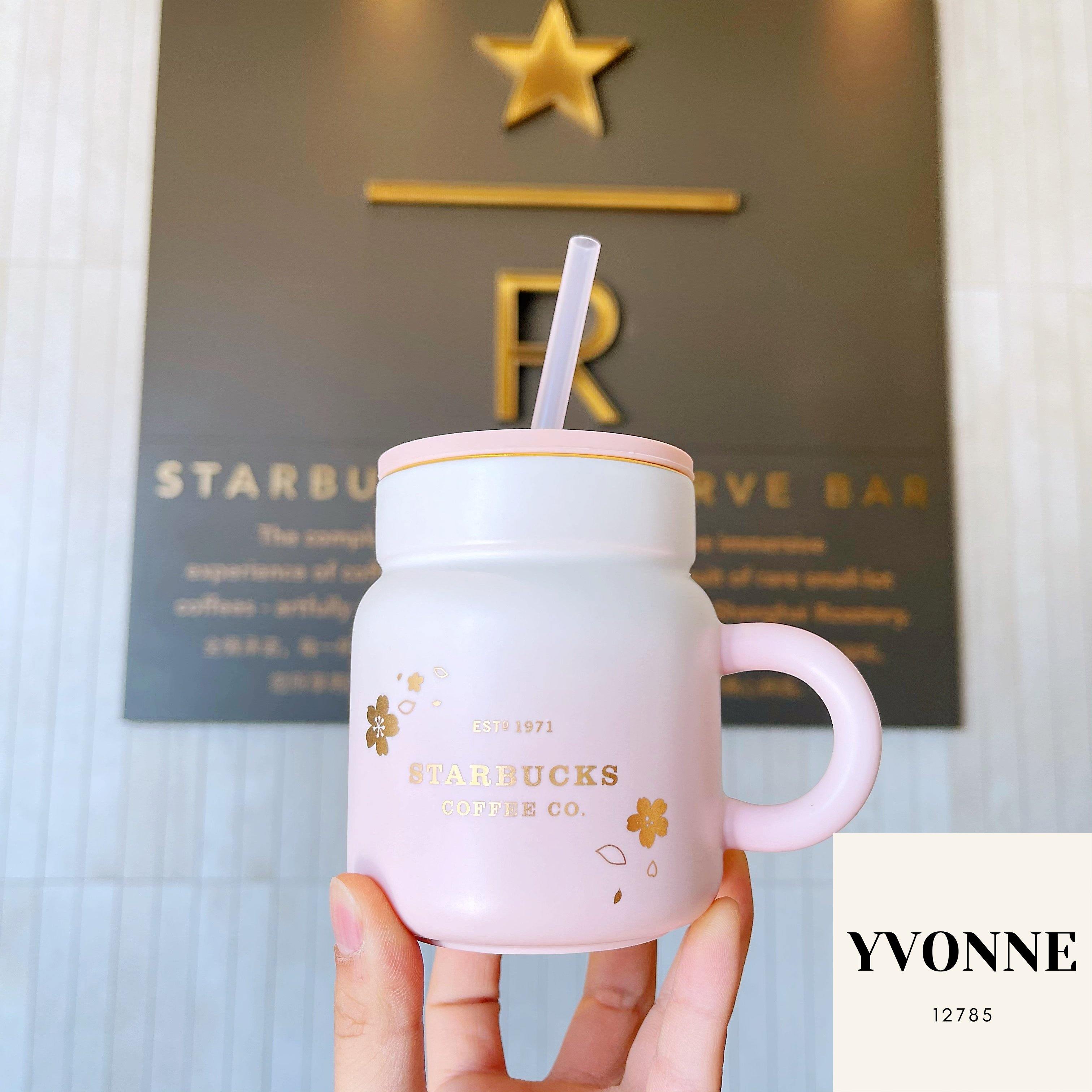 Starbucks Pink Cherry Blossom Gradient Mug With The Glass Straw