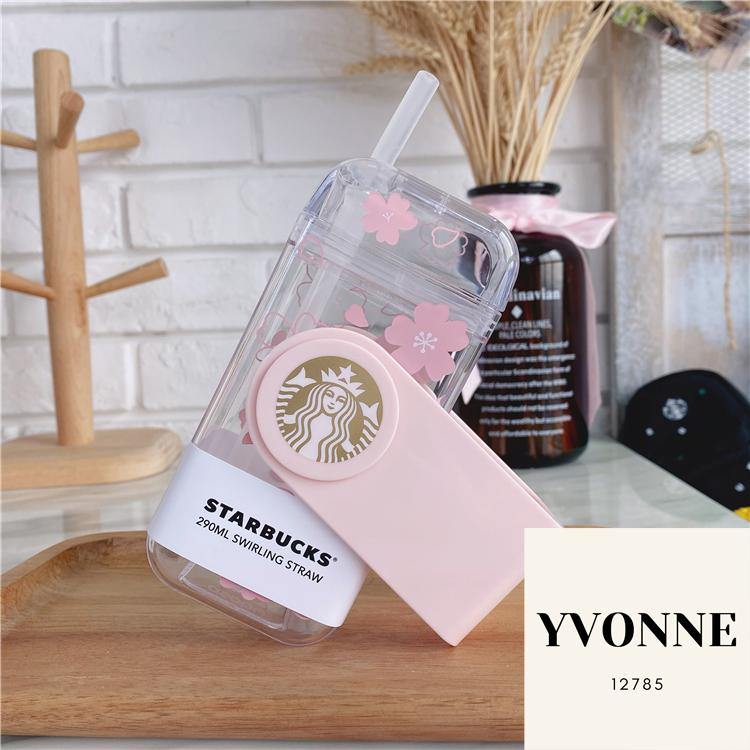 PRE ORDER Starbucks 2021 China Spring Sakura Cherry Blossom 10oz Swirling Straw Cup with Pink Carry Bag - Yvonne12785