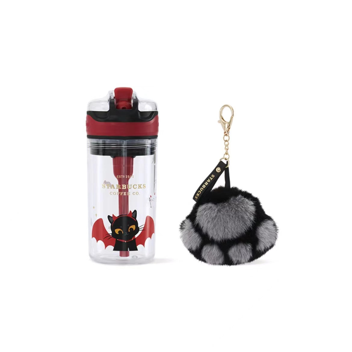 Starbucks 2021 China Halloween 17oz Contigo Cup & Official Cat Paw Keychain